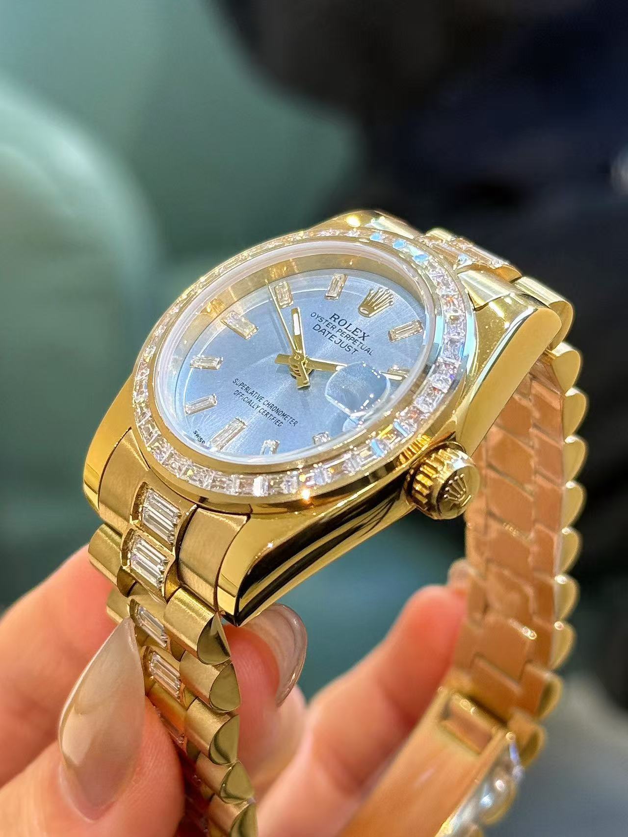 R0LEX スクエアダイヤモンド ブルースチールブレスレット レディース腕時計【50％割引+送料無料】