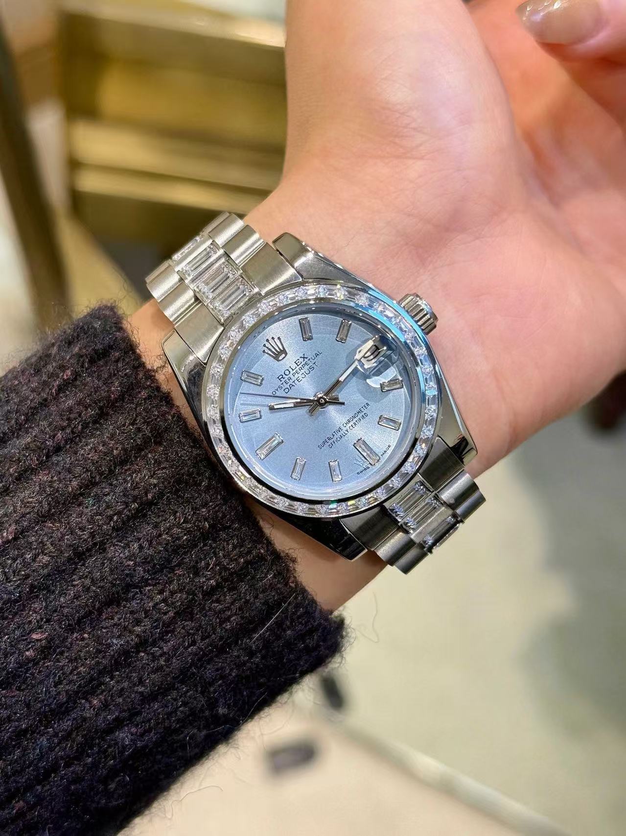 R0LEX スクエアダイヤモンド ブルースチールブレスレット レディース腕時計【50％割引+送料無料】