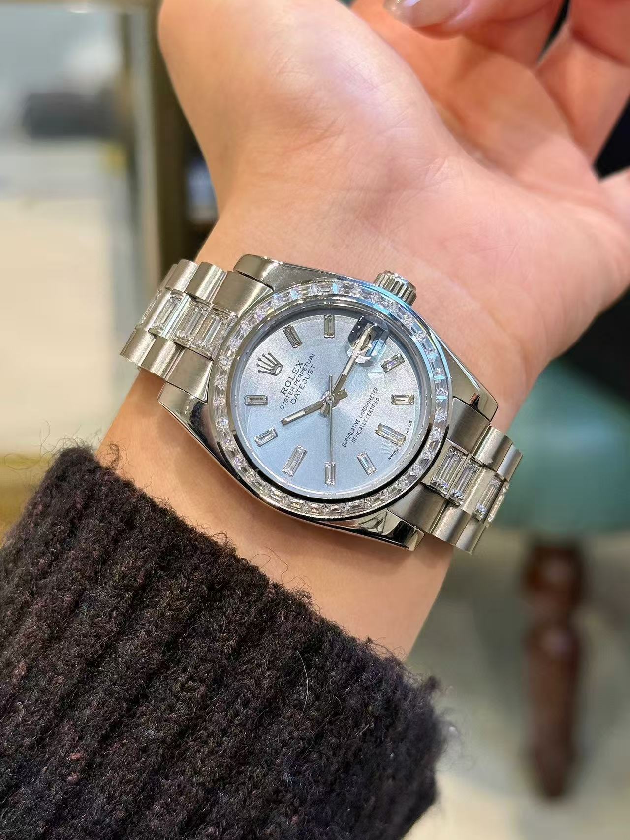 R0LEX スクエアダイヤモンド ブルースチールブレスレット レディース腕時計【50％割引+送料無料】