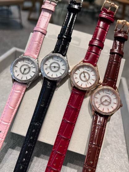 CHANE1ラウンドダイヤモンドセットレザーストラップウォッチ【50％割引+送料無料】