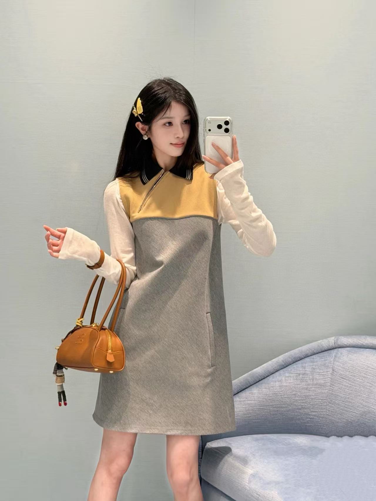 M1UM1U カラーブロック ノースリーブ ドレス【50％割引+送料無料】