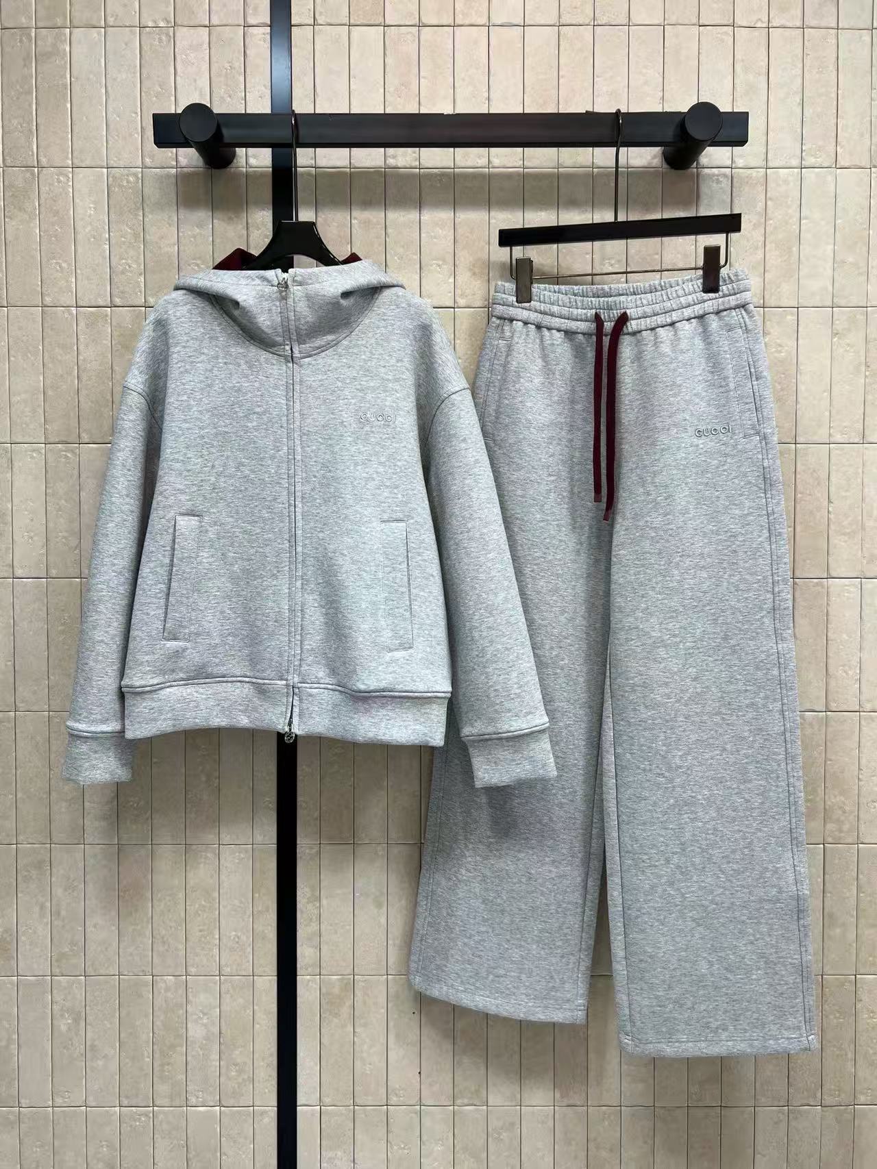 LVフード付きジップアップジャケット+ワイドレッグパンツのツーピースセット【50％割引+送料無料】