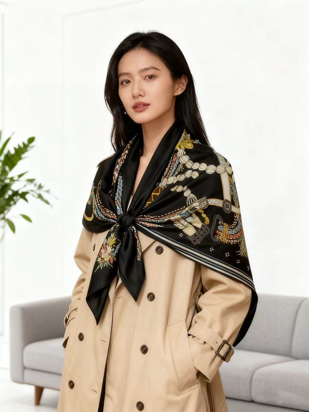 HERME5 高品質プリントシルクスカーフ【50％割引+送料無料】