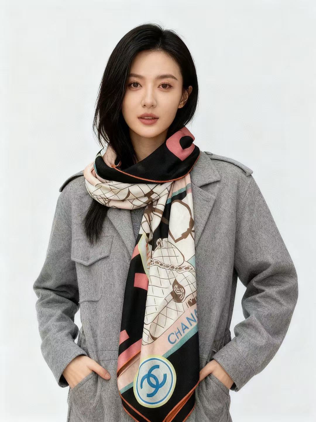 CHANE1 高品質プリントカシミヤシルクスカーフ【50％割引+送料無料】