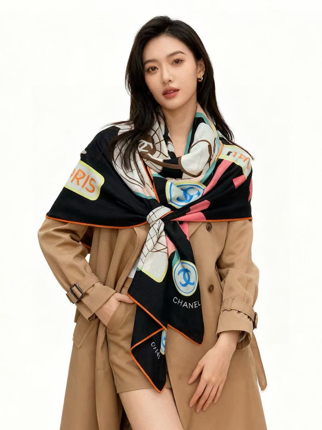 CHANE1 高品質プリントカシミヤシルクスカーフ【50％割引+送料無料】