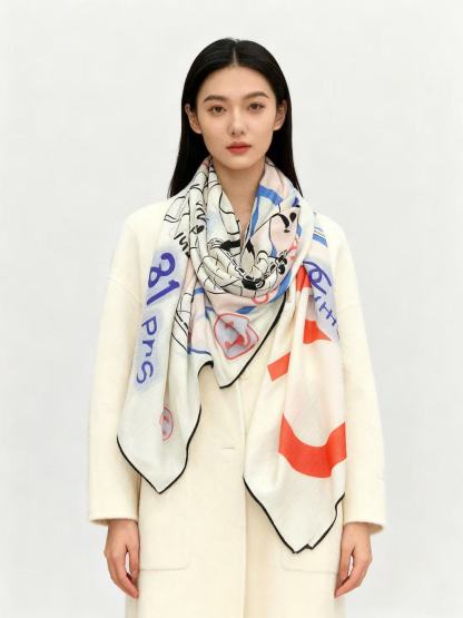 CHANE1 高品質プリントカシミヤシルクスカーフ【50％割引+送料無料】