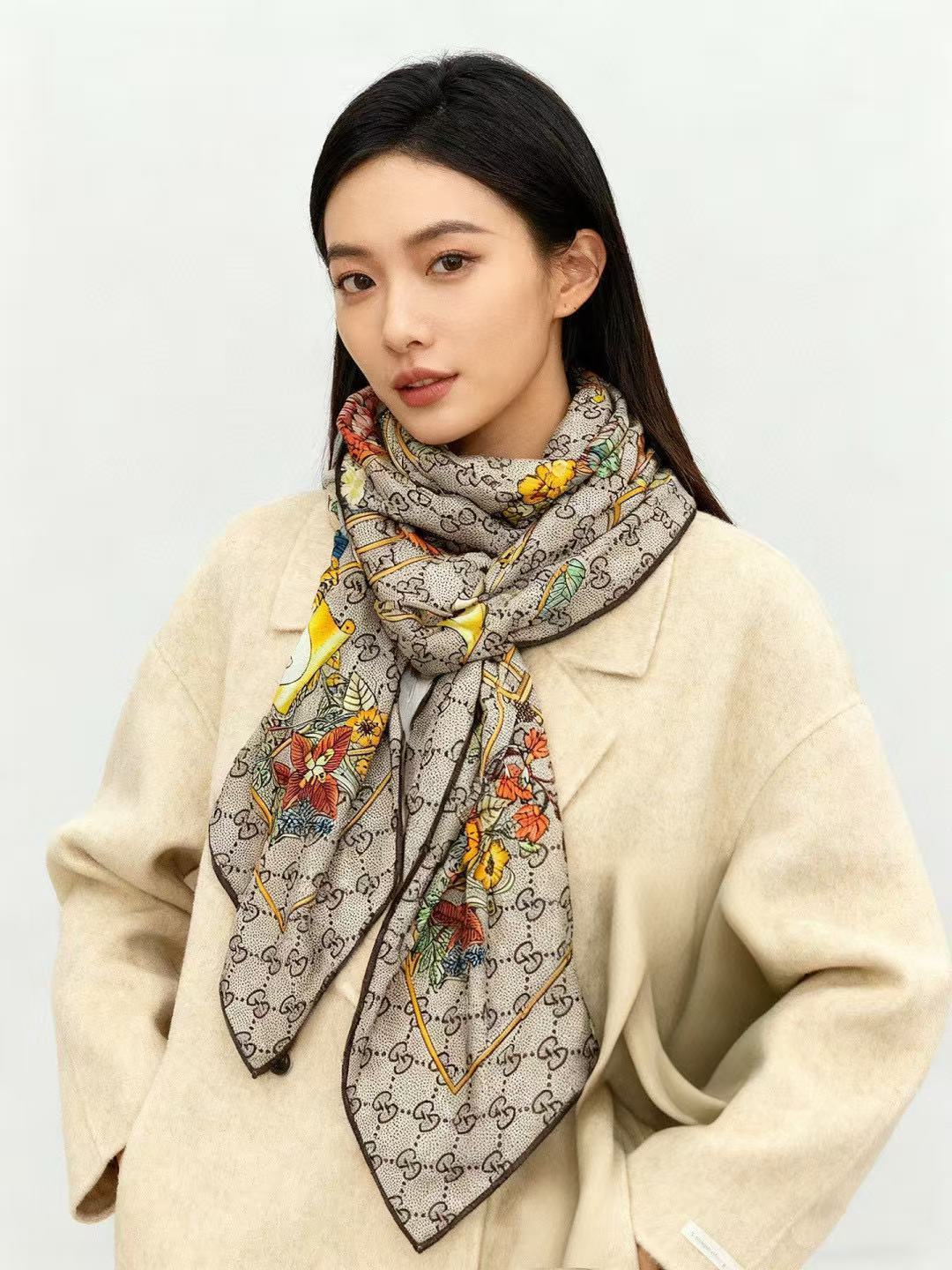 GUCC1 高品質プリントカシミアシルクスカーフ【50％割引+送料無料】