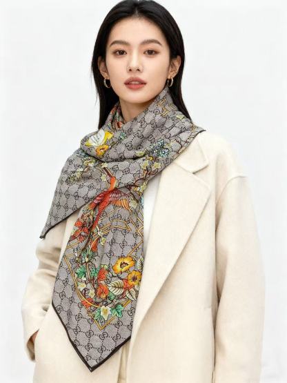 GUCC1 高品質プリントカシミアシルクスカーフ【50％割引+送料無料】