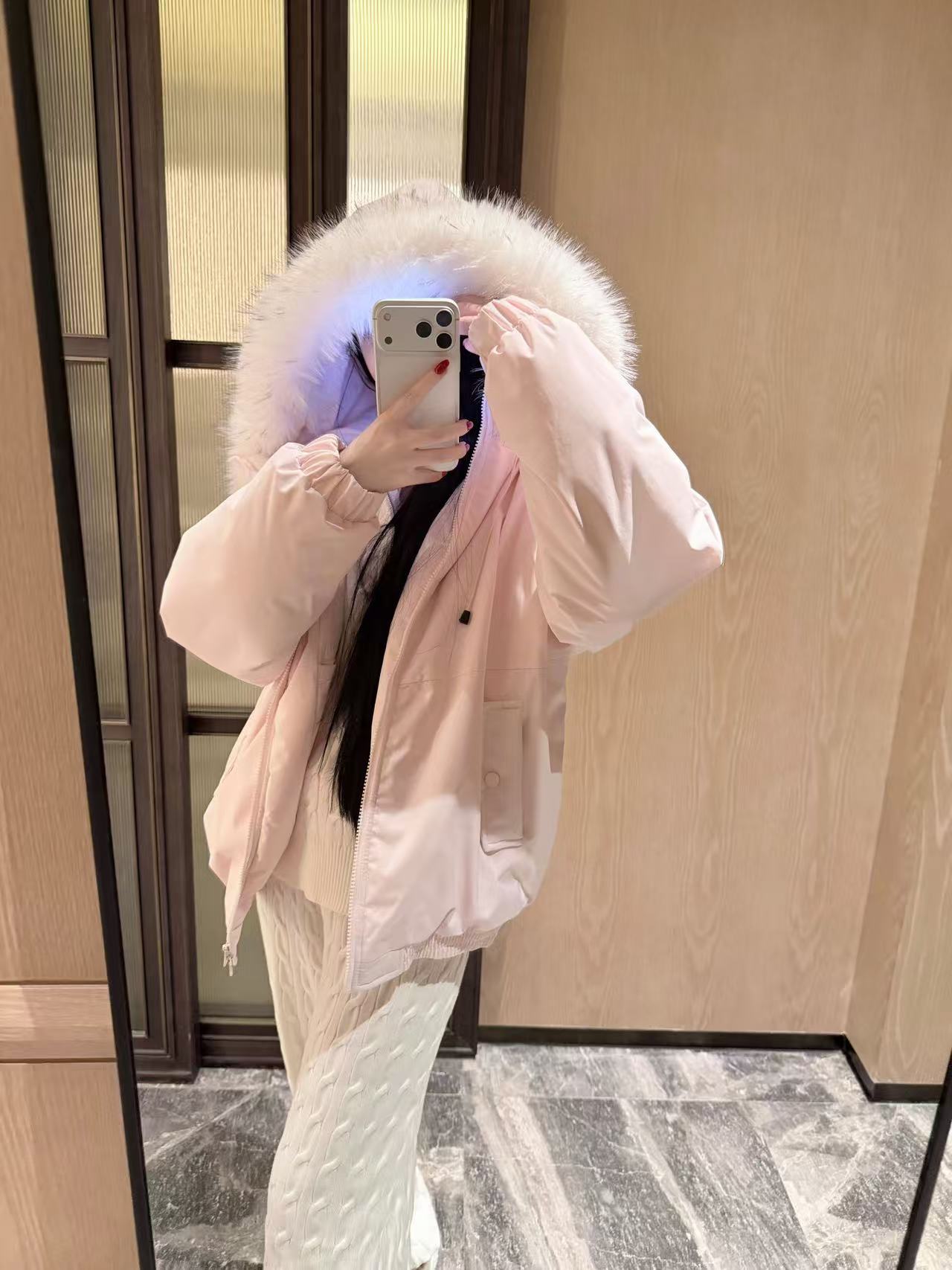 CHANE1 ファーカラー ラインストーン フードジャケット【50％割引+送料無料】