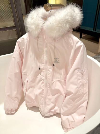 CHANE1 ファーカラー ラインストーン フードジャケット【50％割引+送料無料】