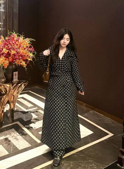 GUCC1 ジャカードラペルロングコート【50％割引+送料無料】