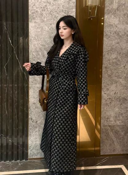 GUCC1 ジャカードラペルロングコート【50％割引+送料無料】