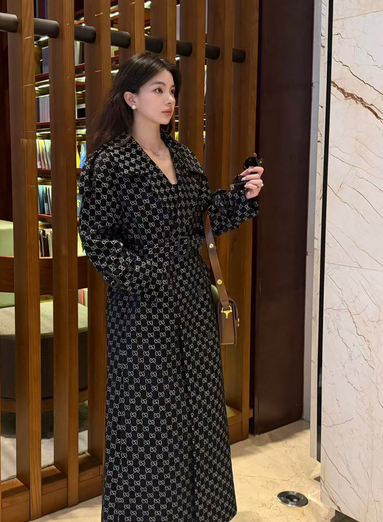 GUCC1 ジャカードラペルロングコート【50％割引+送料無料】