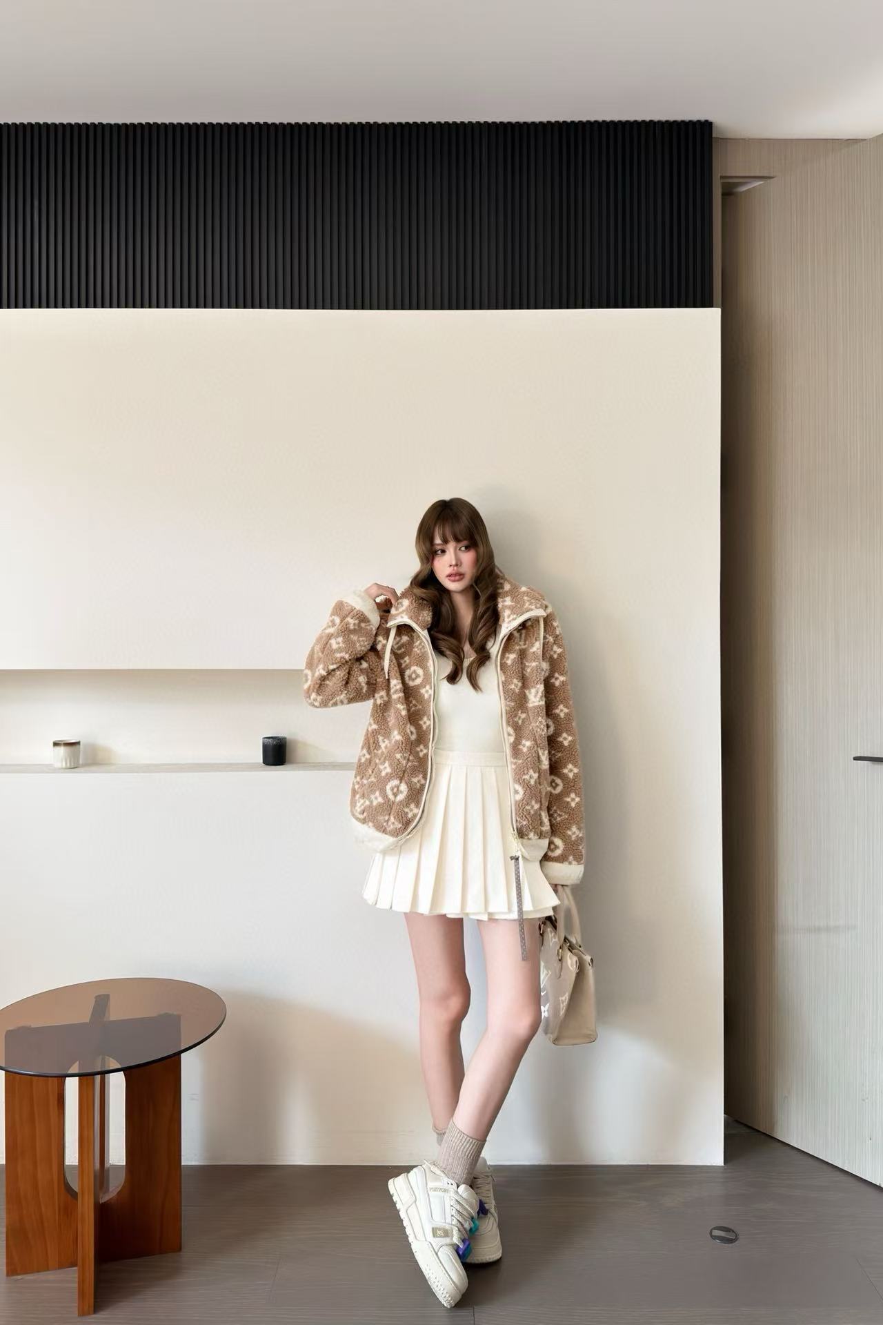 LVシアリングフードプリントコート【50％割引+送料無料】