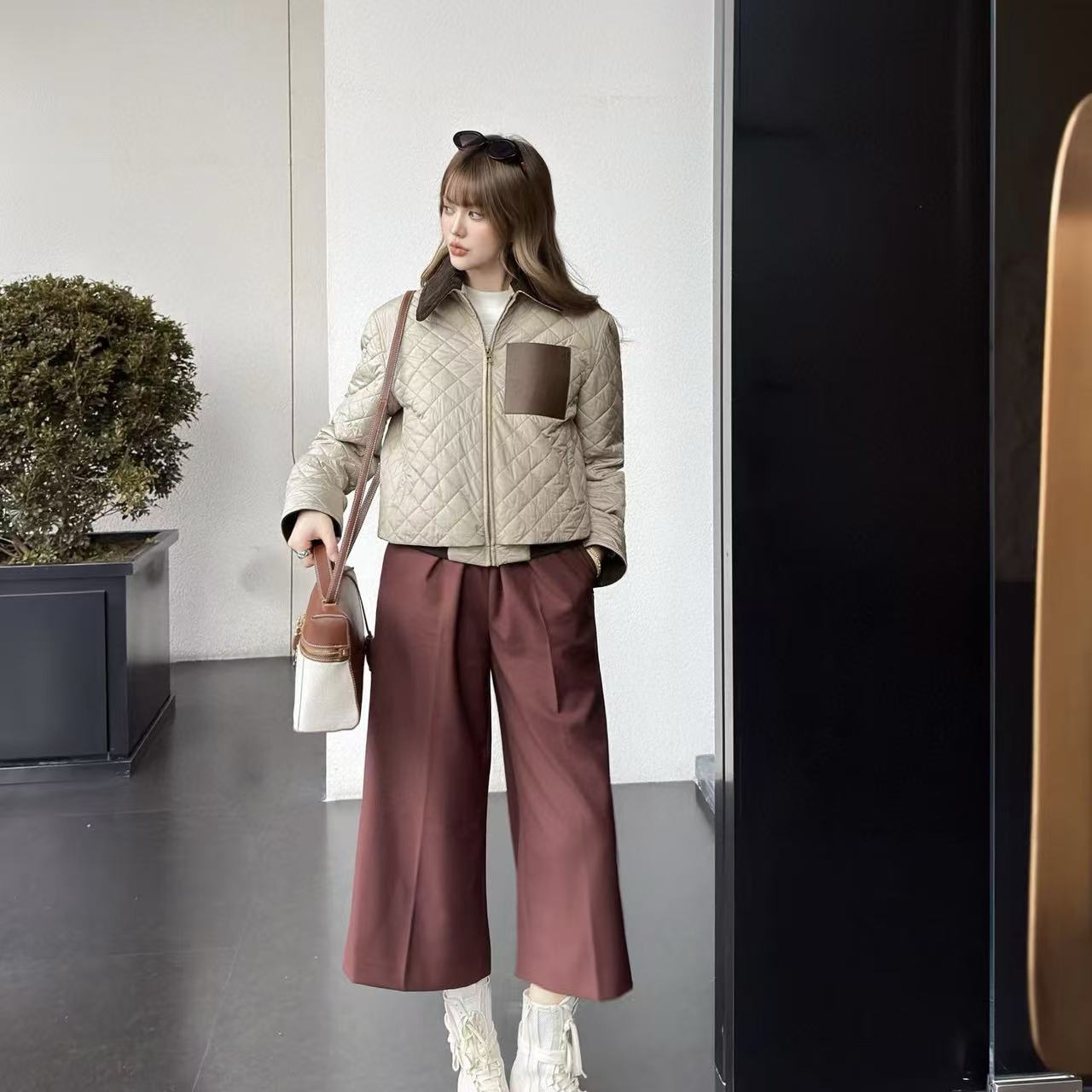 L0WEW パッチワークチェック柄厚手コート【50％割引+送料無料】