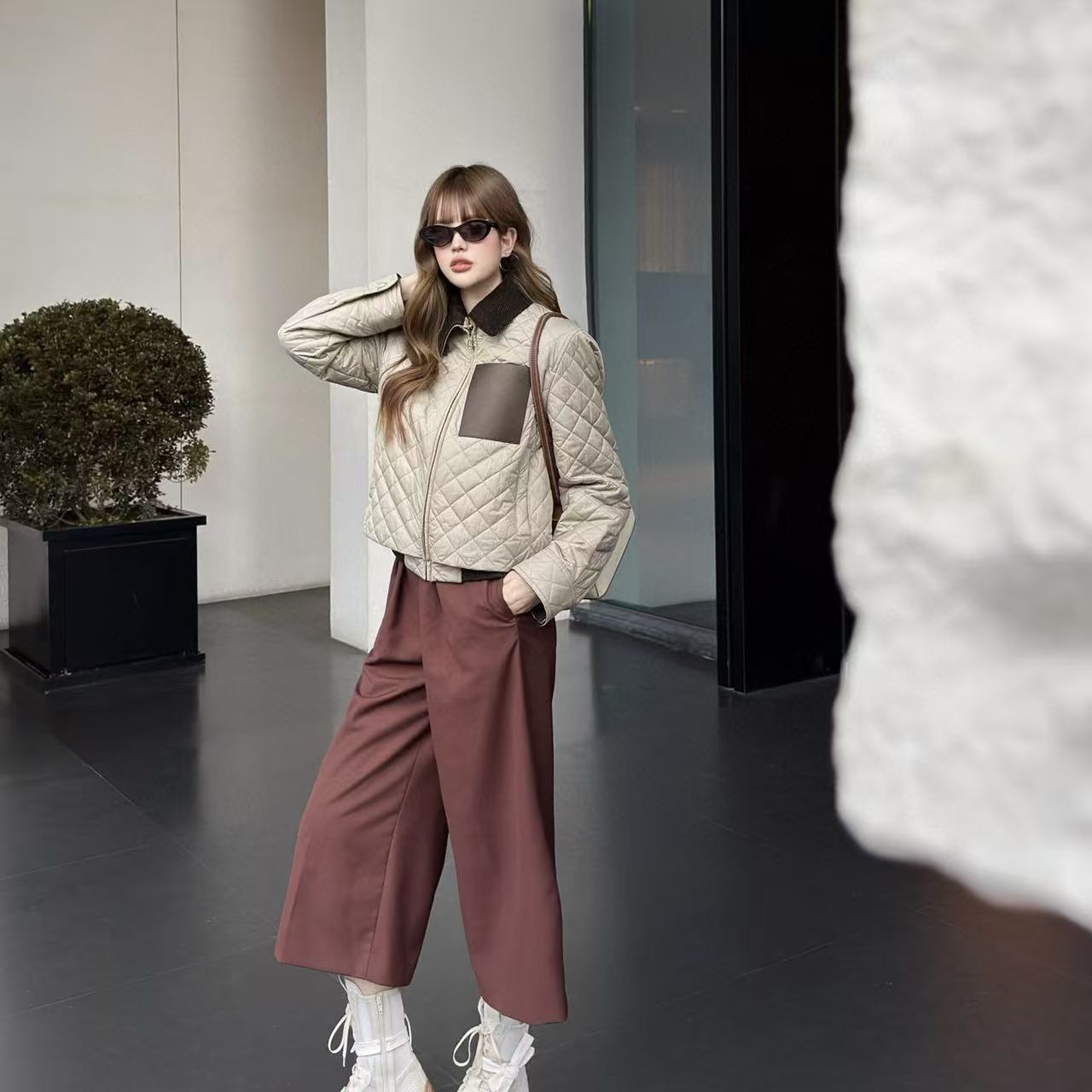 L0WEW パッチワークチェック柄厚手コート【50％割引+送料無料】