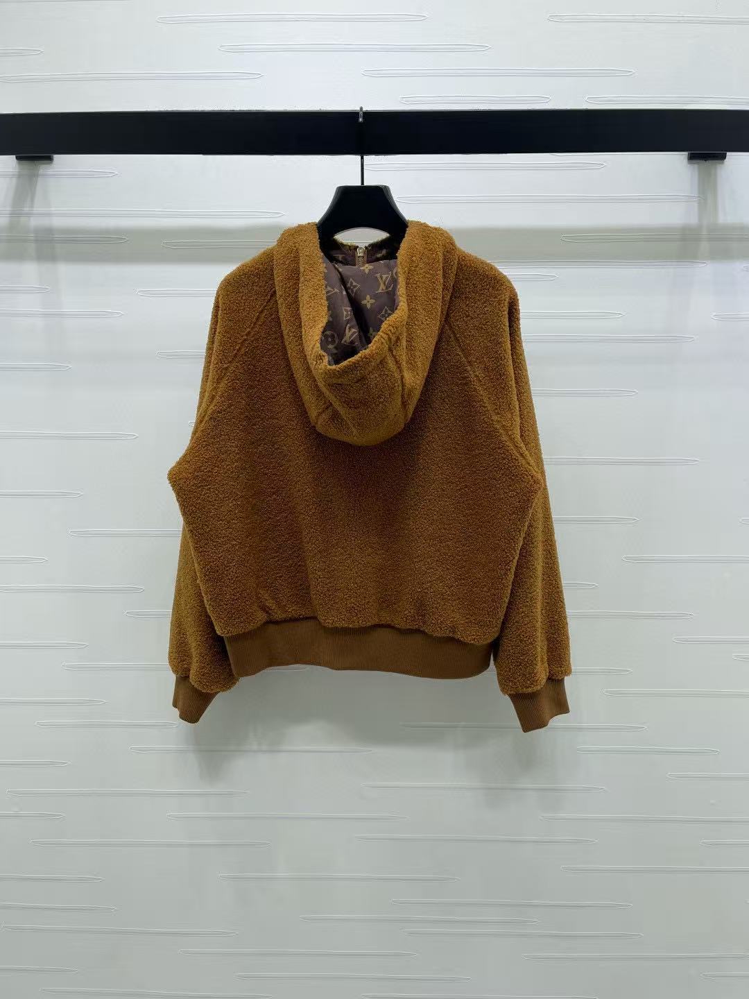 LV フード付きドローストリングシアリングジッパージャケット【50％割引+送料無料】