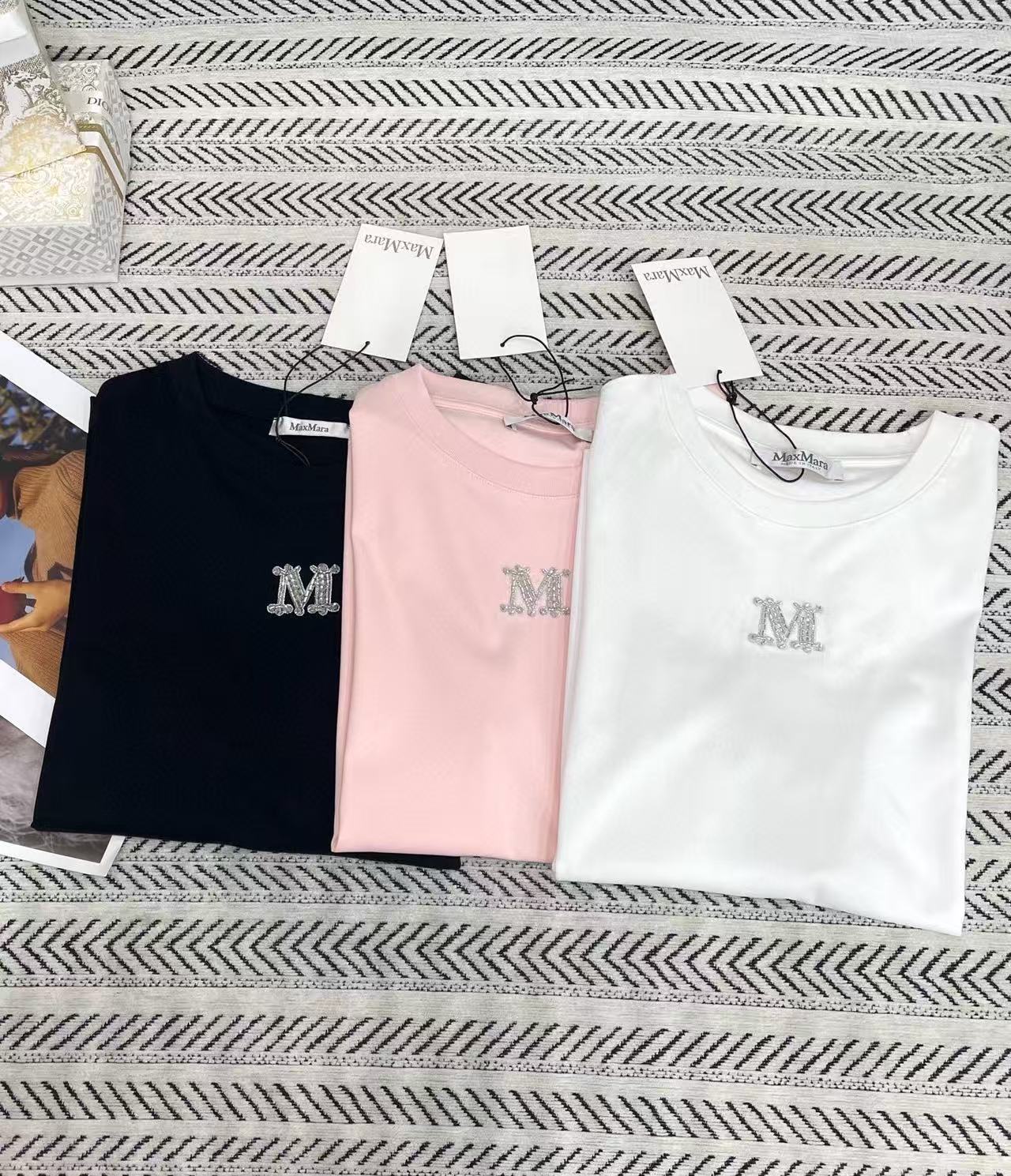 MaxMaraシンプルな文字のビーズTシャツ【50％割引+送料無料】