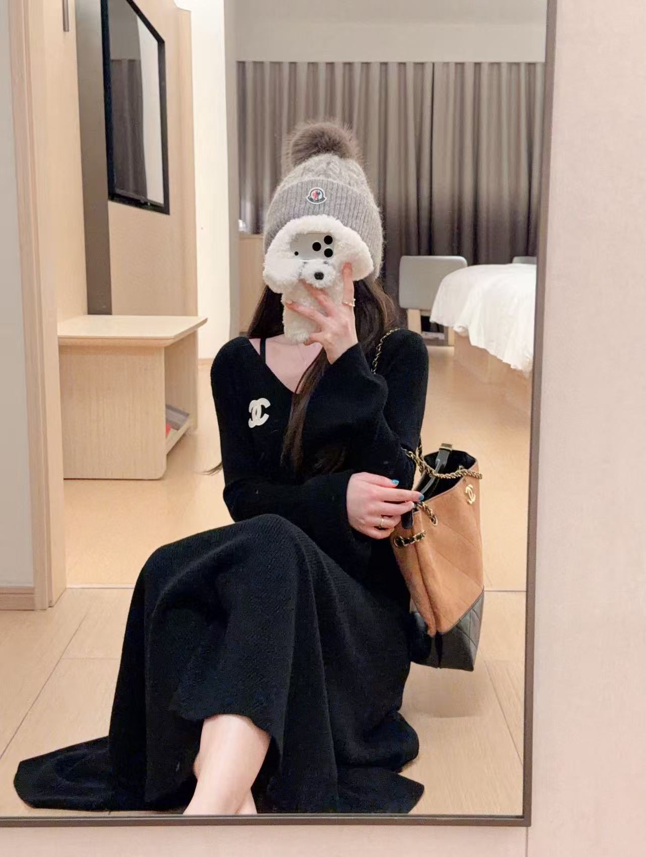 CHANE 1VネックダブルCウールドレス【50％割引+送料無料】