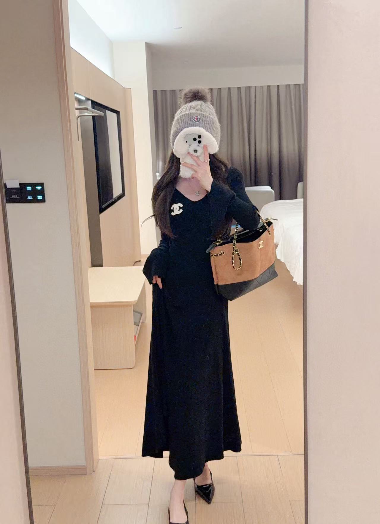 CHANE 1VネックダブルCウールドレス【50％割引+送料無料】