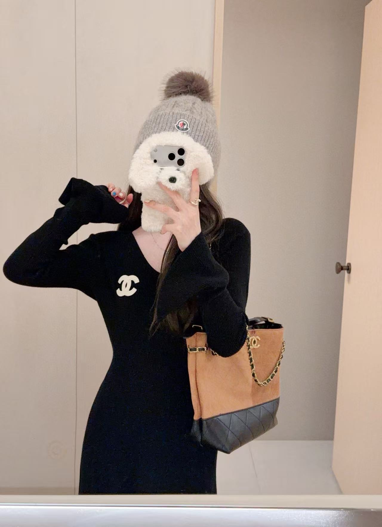 CHANE 1VネックダブルCウールドレス【50％割引+送料無料】