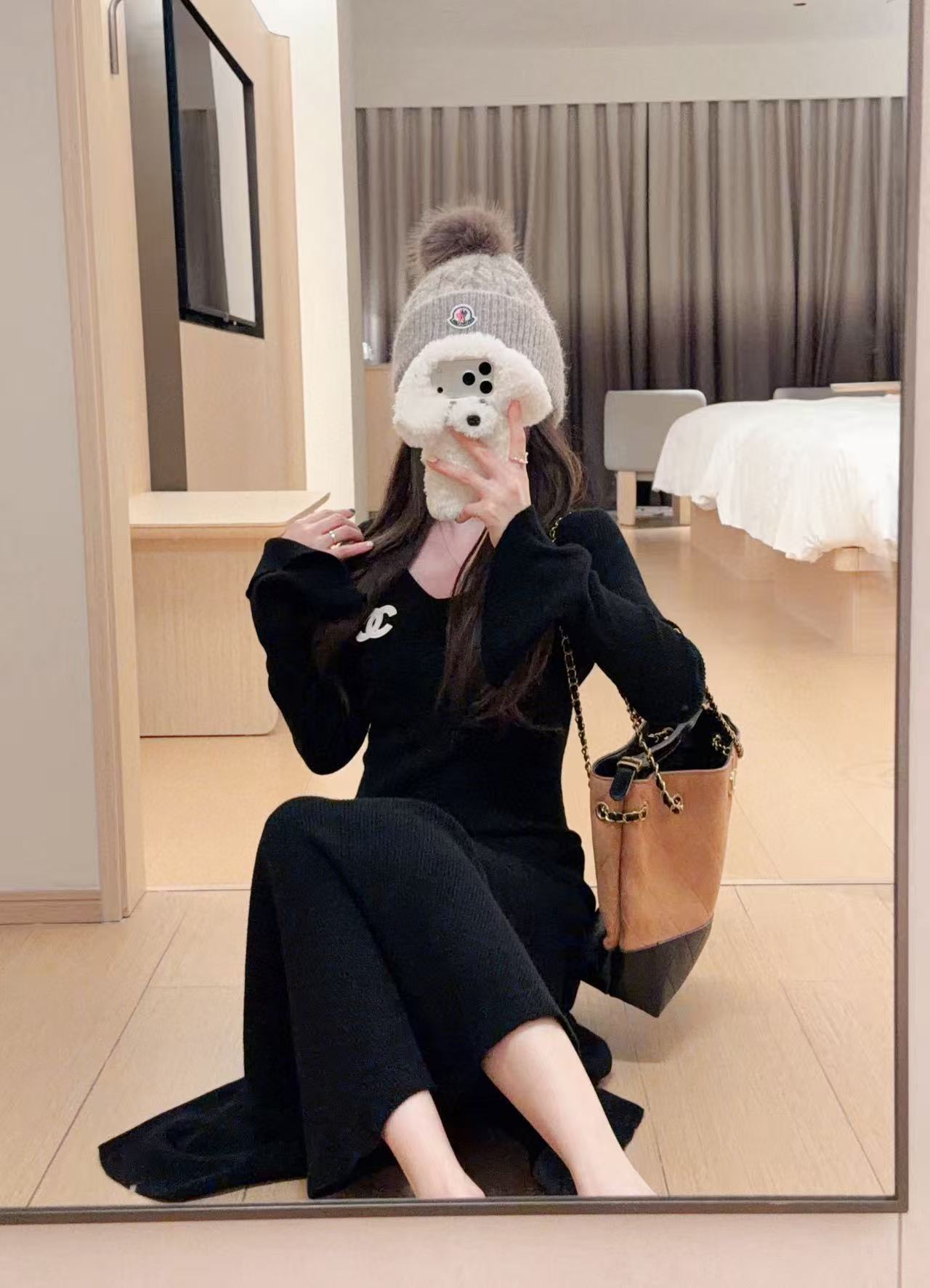 CHANE 1VネックダブルCウールドレス【50％割引+送料無料】