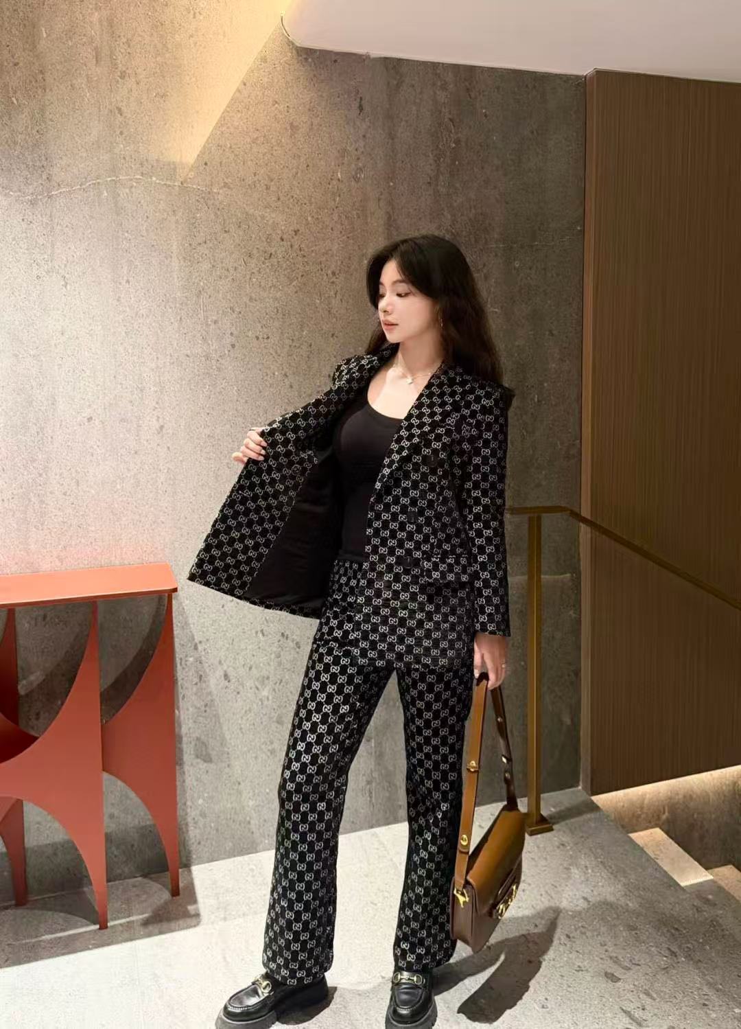 GUCC1 ジャカードブレザー + パンツ ツーピースセット【50％割引+送料無料】