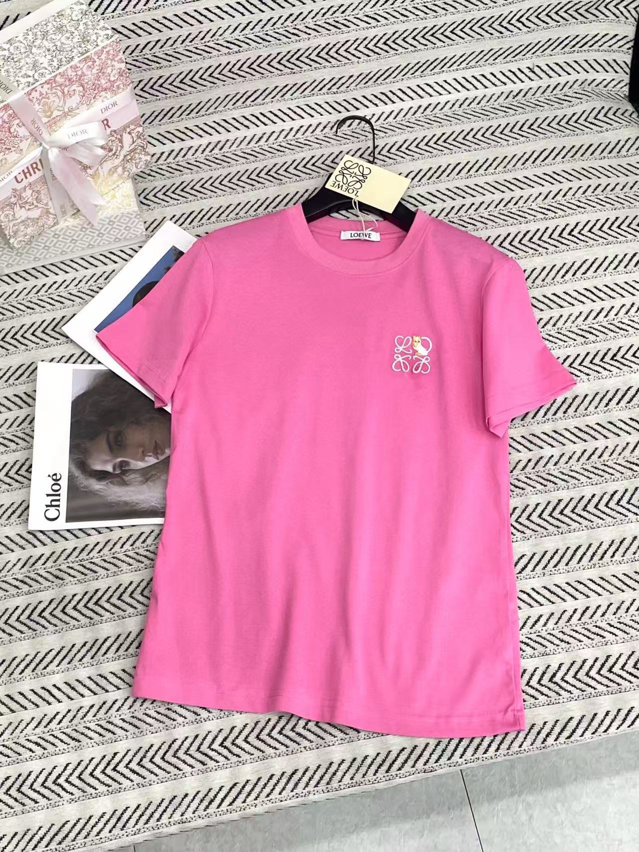 L0WEW シンプル刺繍 猫文字 Tシャツ【50％割引+送料無料】