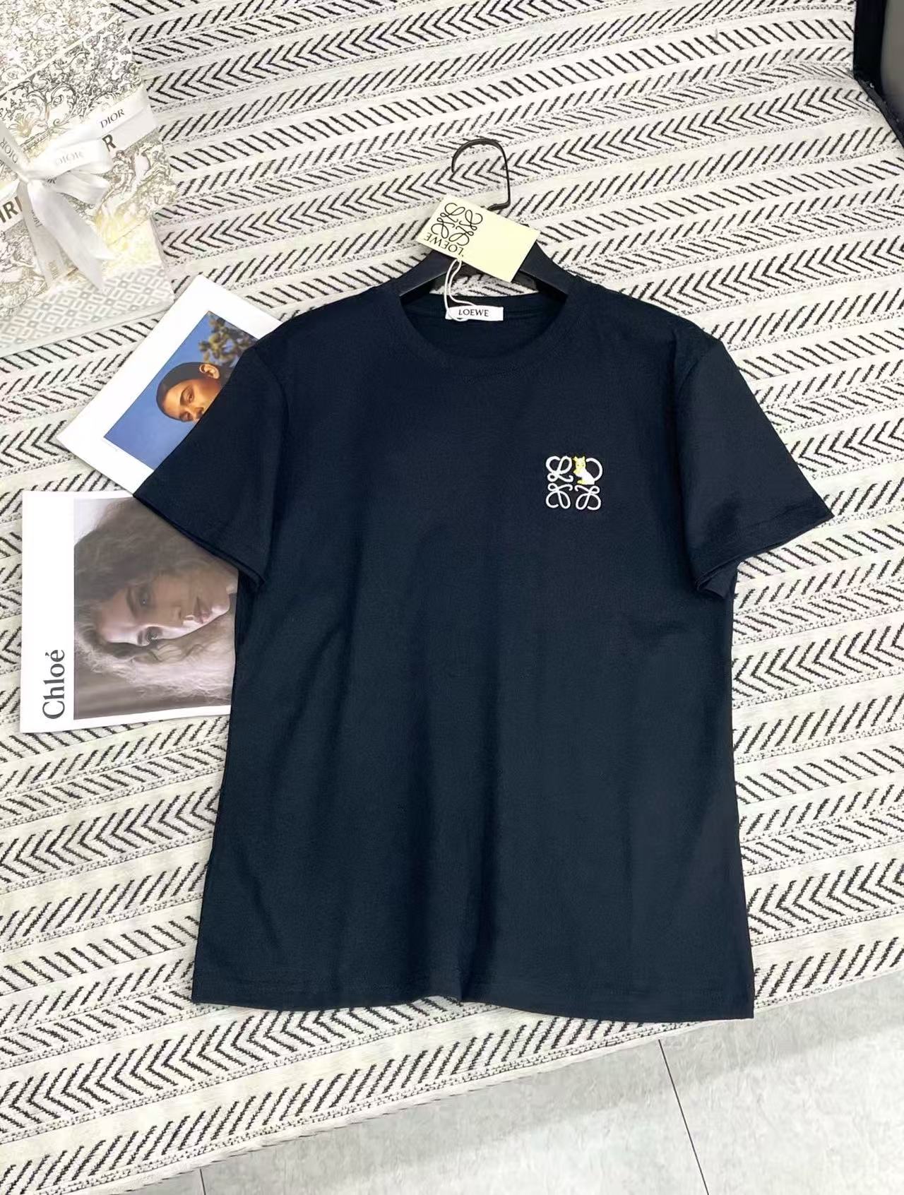 L0WEW シンプル刺繍 猫文字 Tシャツ【50％割引+送料無料】