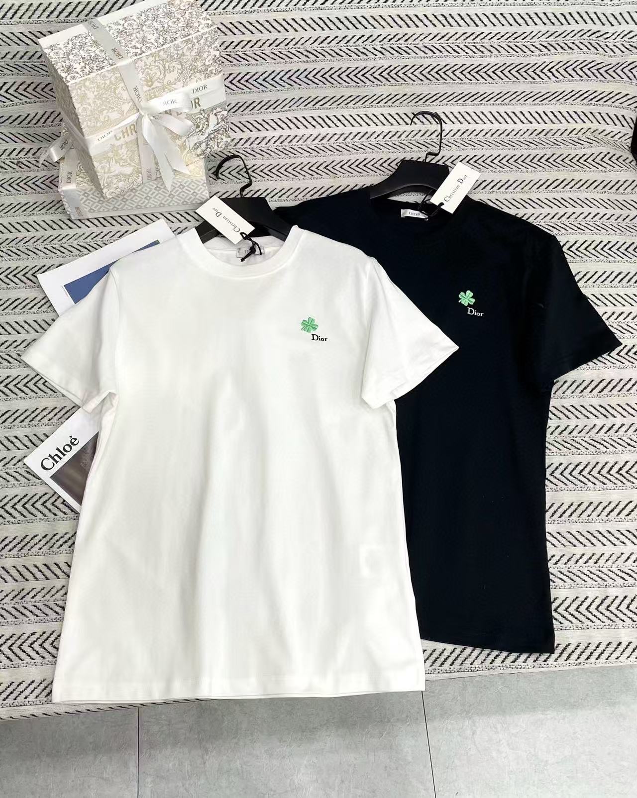 DIOR シンプル 四つ葉のクローバー 刺繍 レター Tシャツ【50％割引+送料無料】
