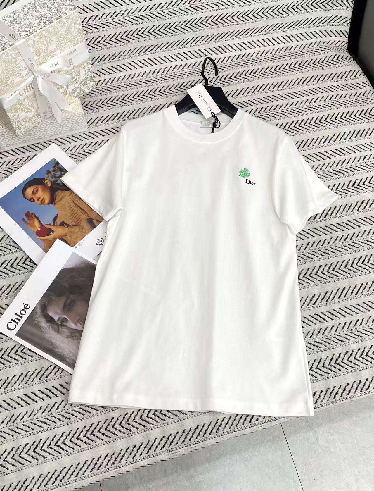 DIOR シンプル 四つ葉のクローバー 刺繍 レター Tシャツ【50％割引+送料無料】