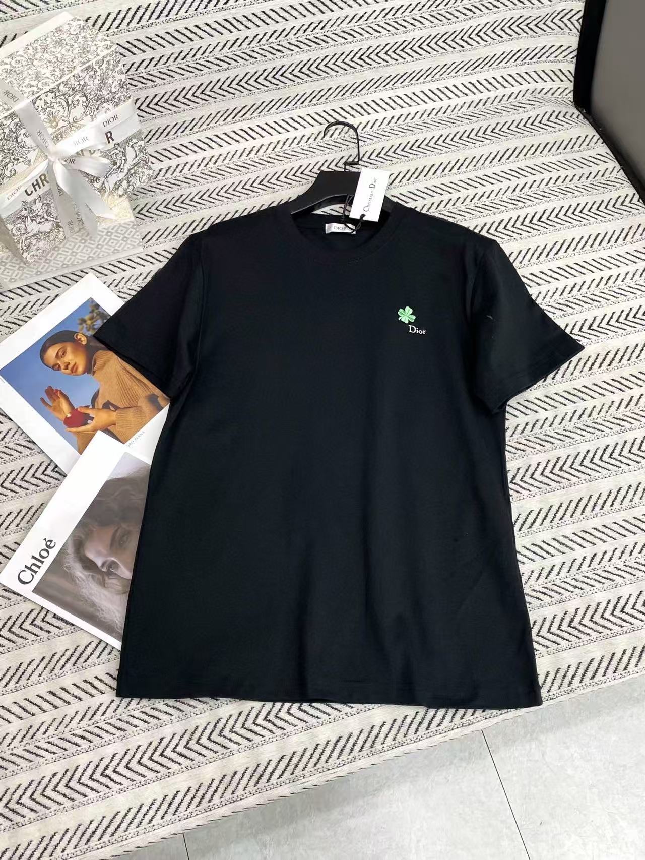 DIOR シンプル 四つ葉のクローバー 刺繍 レター Tシャツ【50％割引+送料無料】