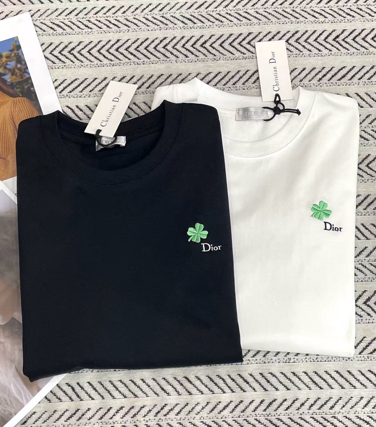 DIOR シンプル 四つ葉のクローバー 刺繍 レター Tシャツ【50％割引+送料無料】