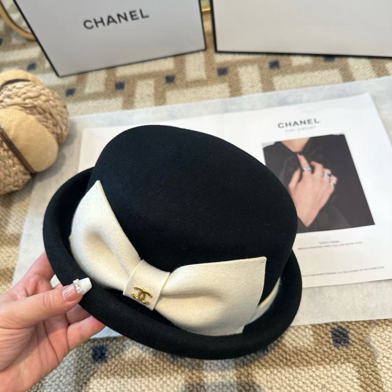 CHANE1 ボウ ダブルC ウールハット【50％割引+送料無料】