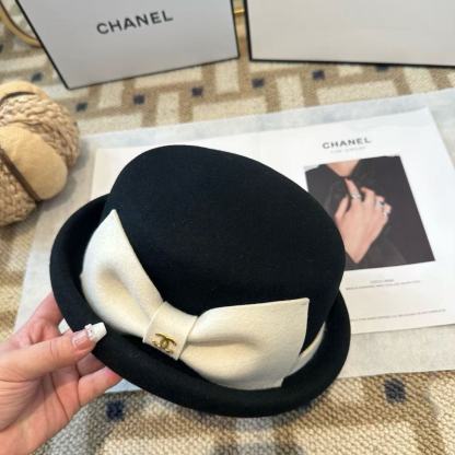 CHANE1 ボウ ダブルC ウールハット【50％割引+送料無料】