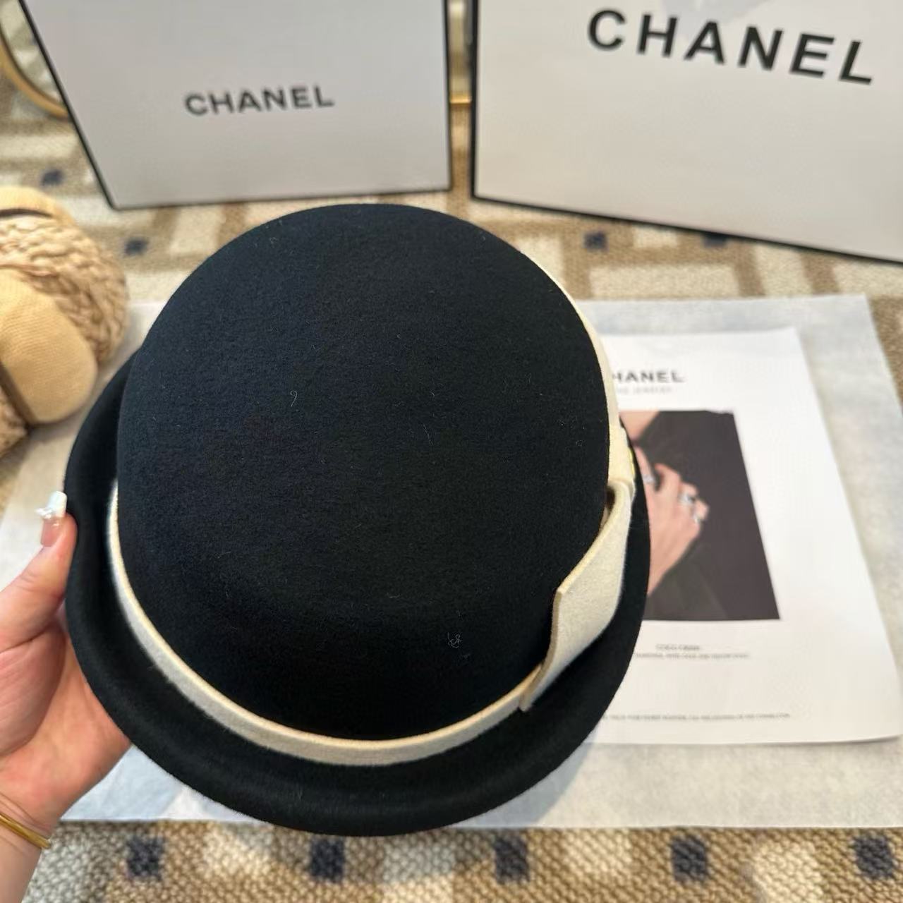 CHANE1 ボウ ダブルC ウールハット【50％割引+送料無料】