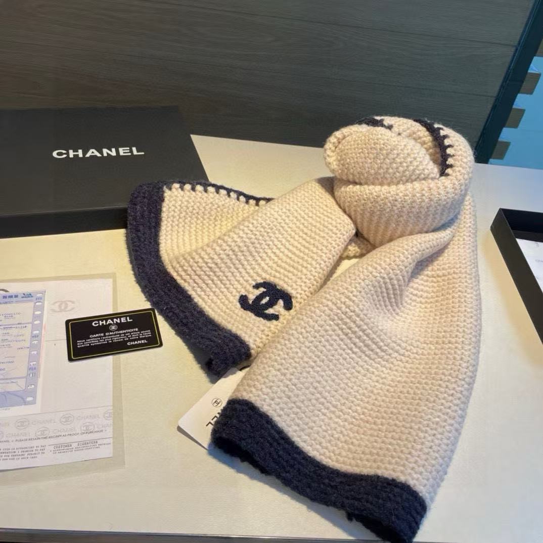 CHANE1 ダブルC カラーブロック カシミアスカーフ【50％割引+送料無料】