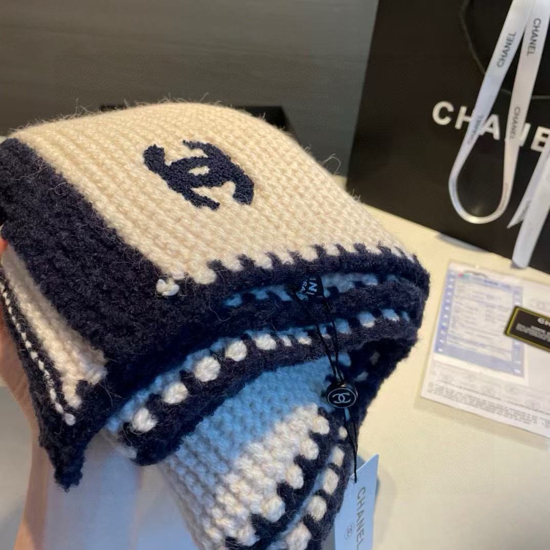CHANE1 ダブルC カラーブロック カシミアスカーフ【50％割引+送料無料】