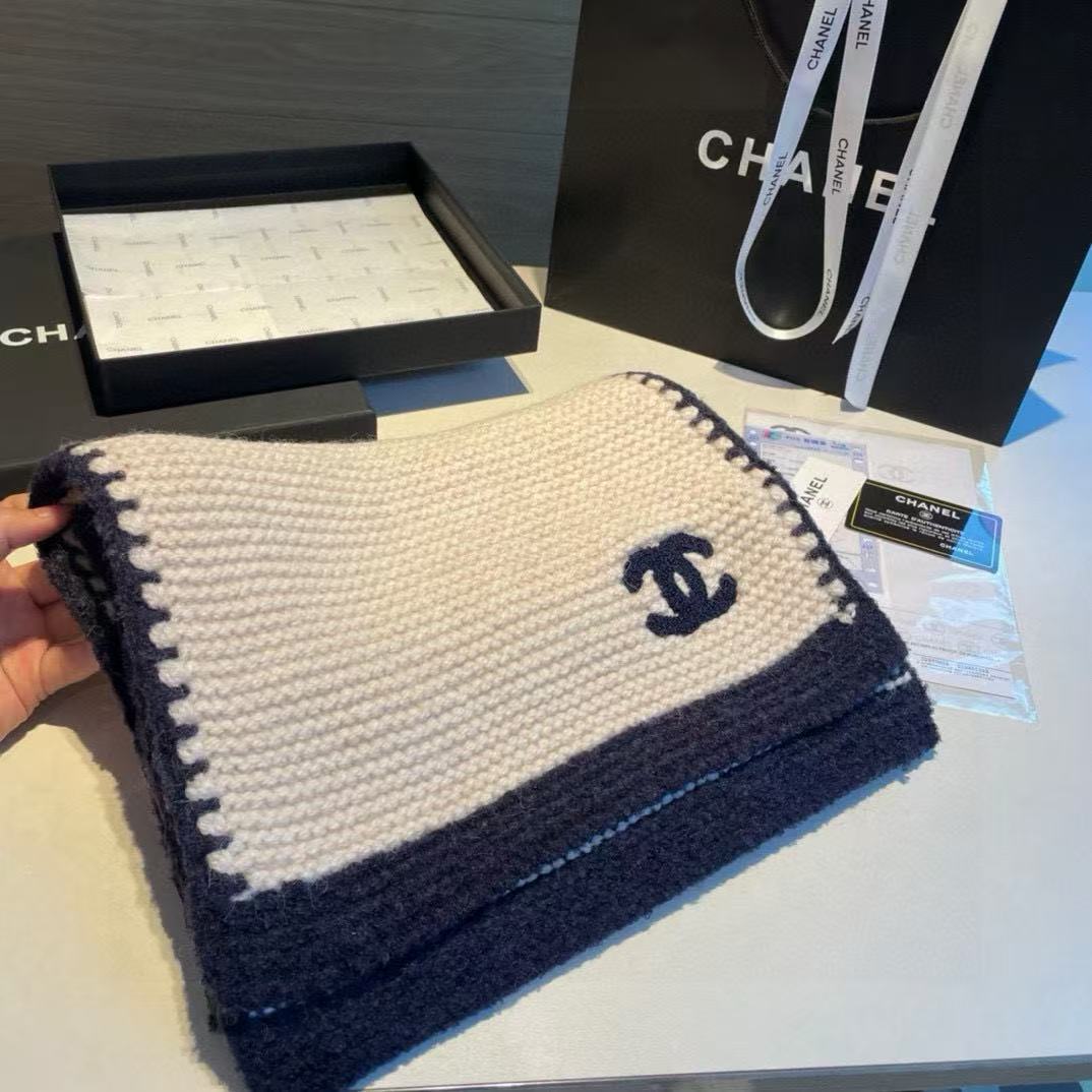 CHANE1 ダブルC カラーブロック カシミアスカーフ【50％割引+送料無料】