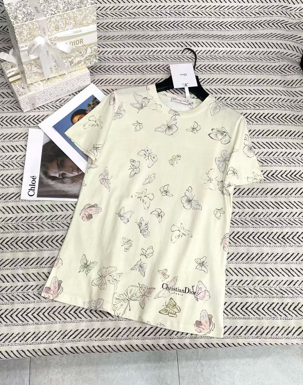 DIOR バタフライプリント Tシャツ【50％割引+送料無料】