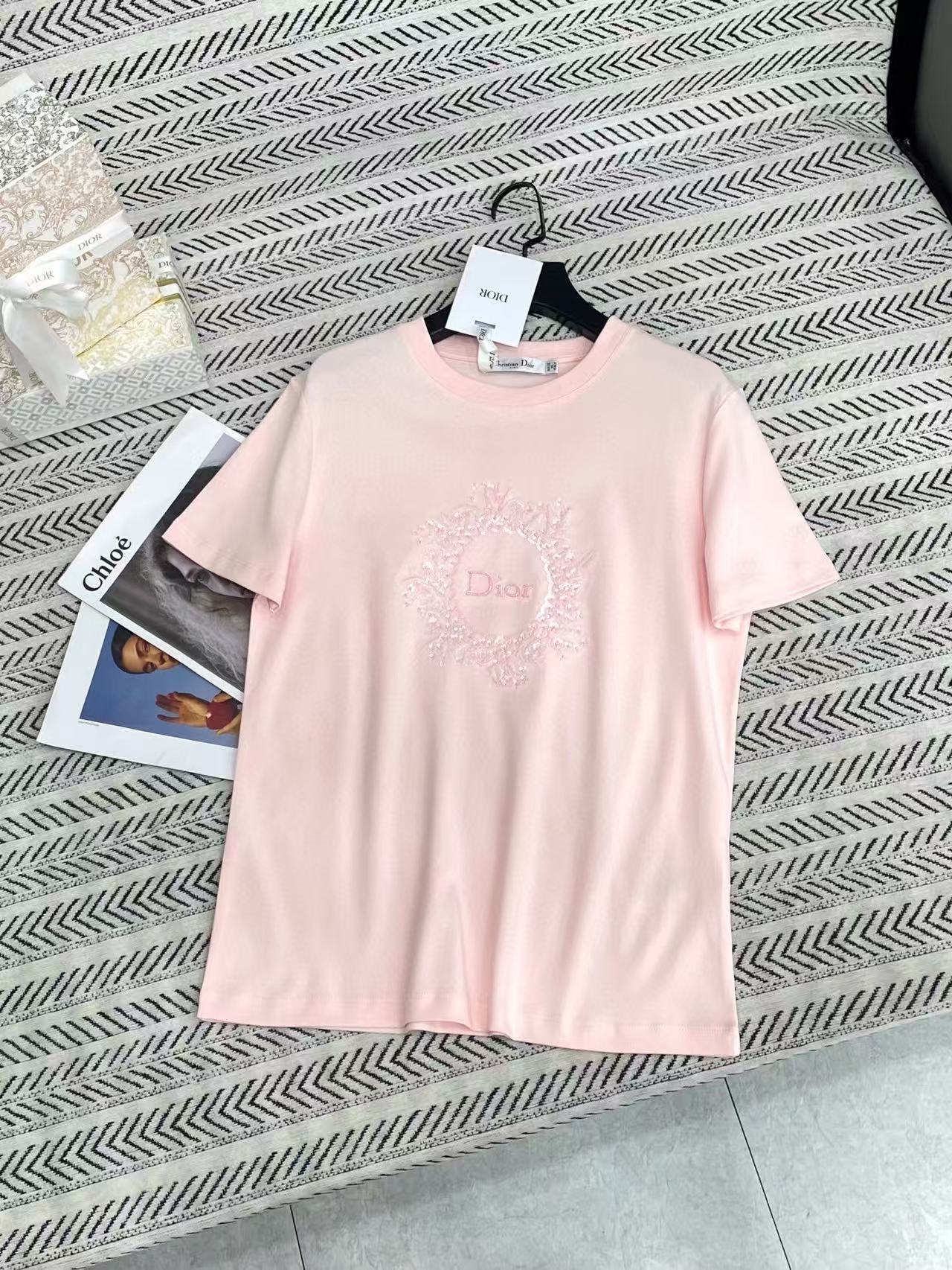 DIOR 刺繍スパンコールレターTシャツ【50％割引+送料無料】