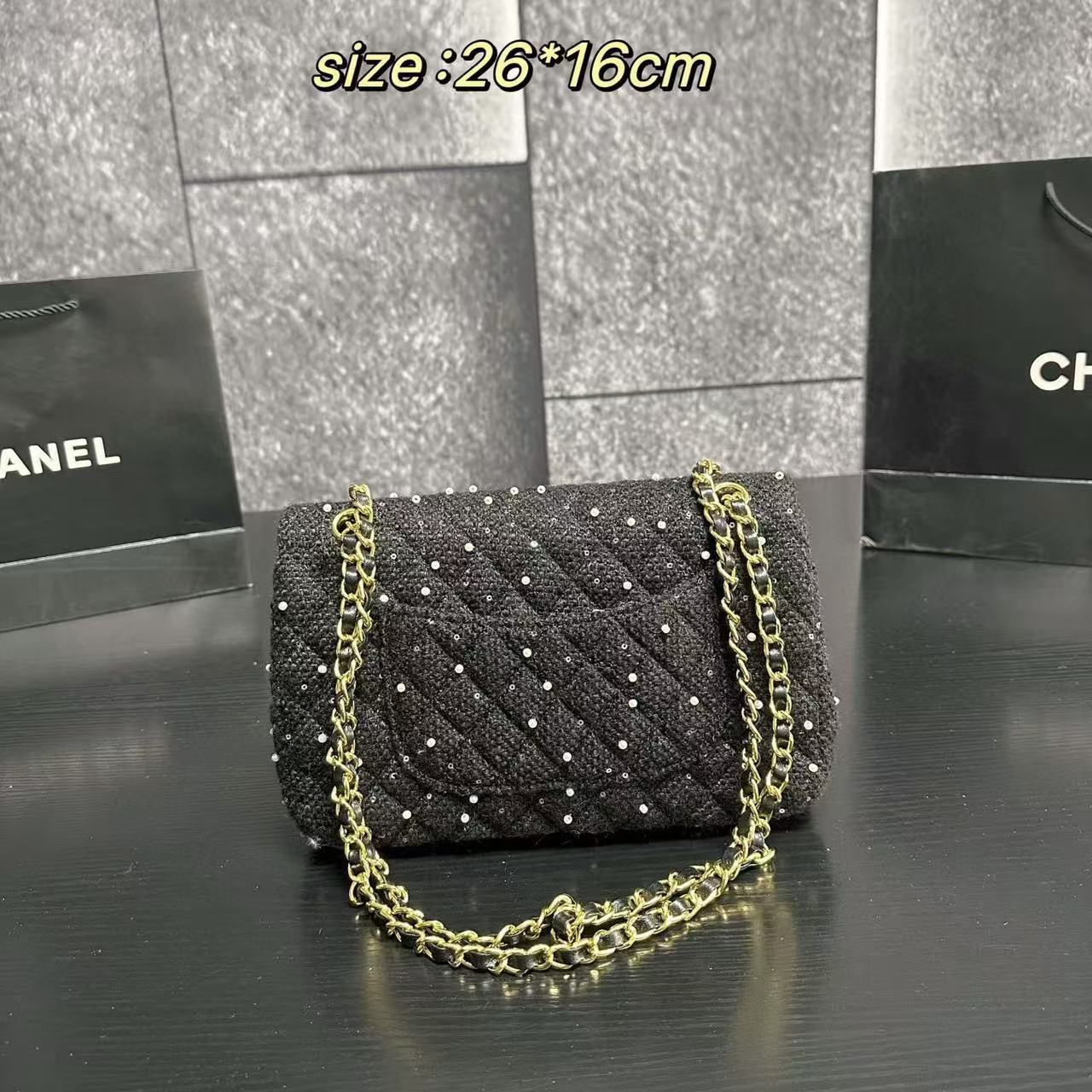 CHANE1CF クラシックウールパールチェーンバッグ【50％割引+送料無料】