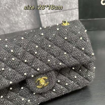 CHANE1CF クラシックウールパールチェーンバッグ【50％割引+送料無料】