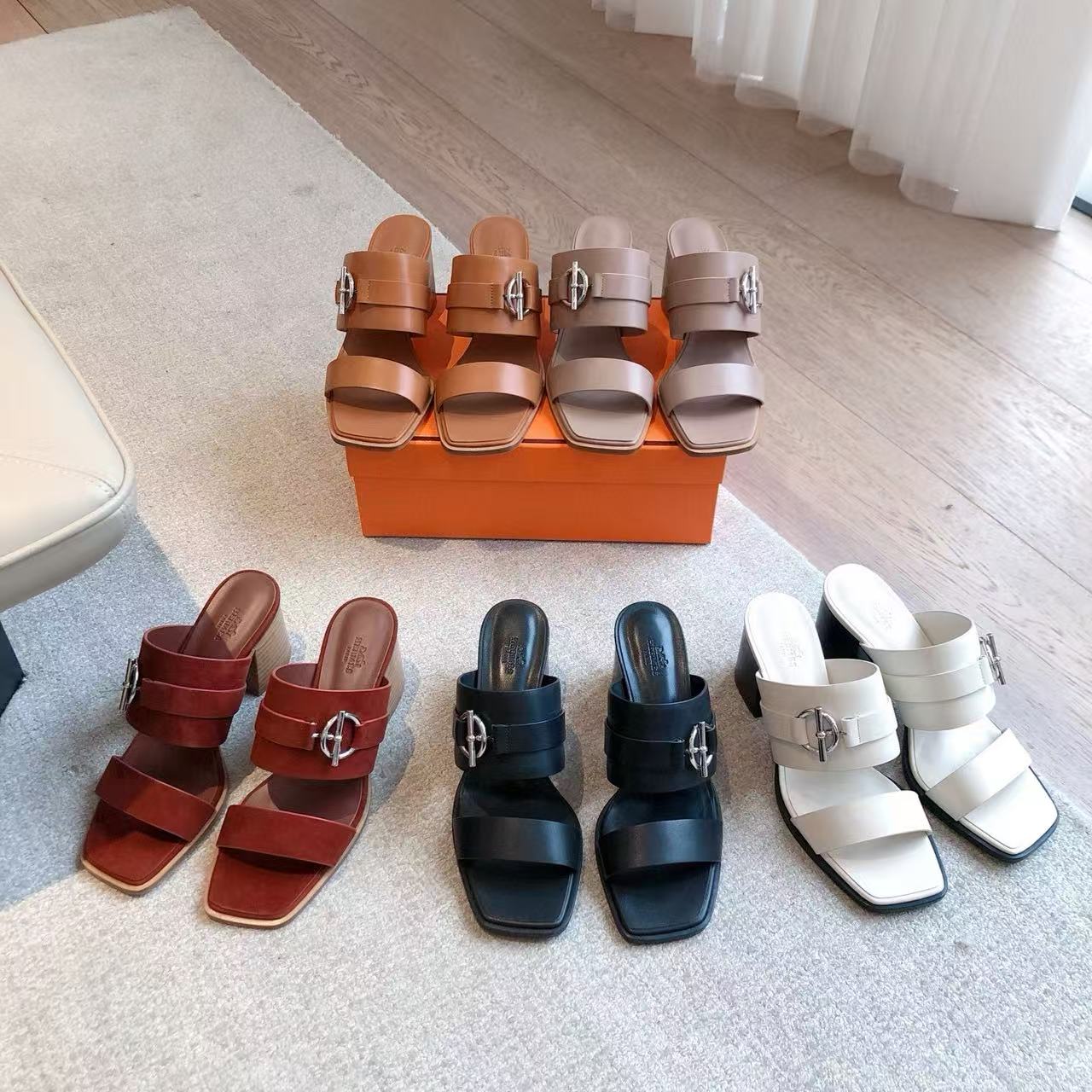 HERME5 高品質ハードウェアバックルローヒールシューズ【50％割引+送料無料】