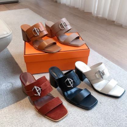 HERME5 高品質ハードウェアバックルローヒールシューズ【50％割引+送料無料】