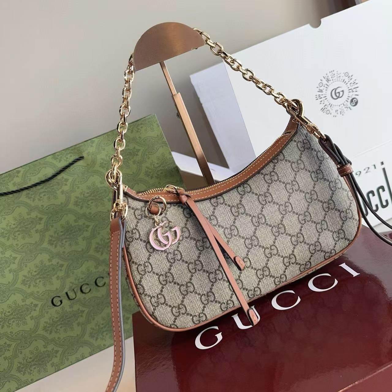 GUCC1 ジャカードチェーンショルダーバッグ【50％割引+送料無料】