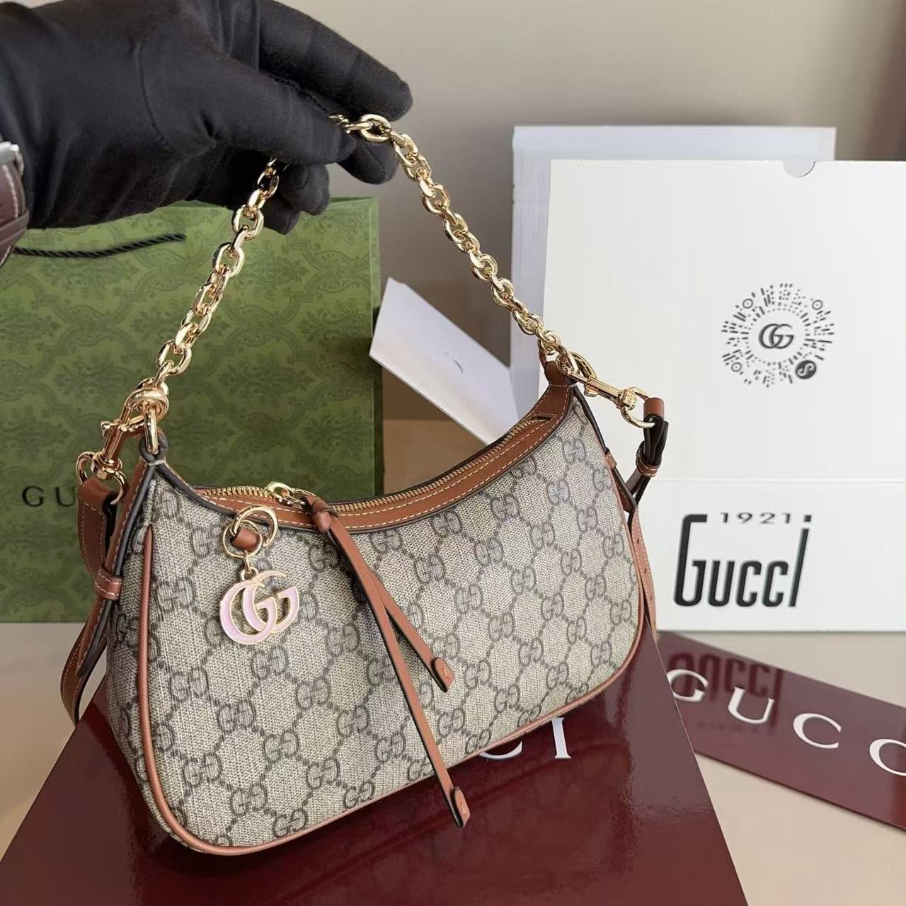 GUCC1 ジャカードチェーンショルダーバッグ【50％割引+送料無料】