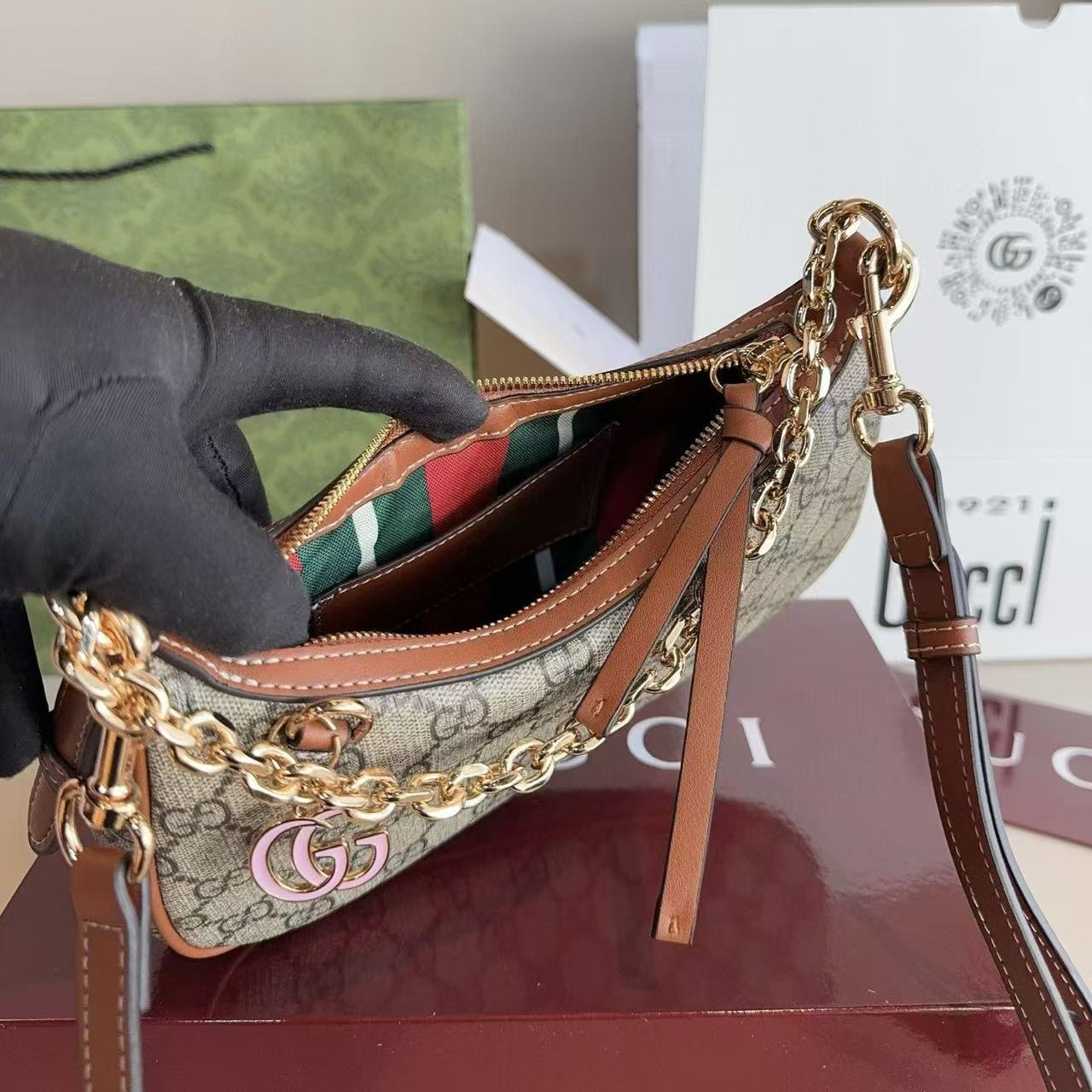 GUCC1 ジャカードチェーンショルダーバッグ【50％割引+送料無料】