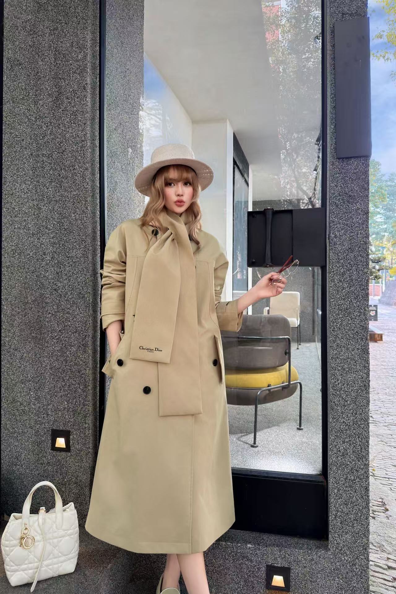 DIORのダブルブレストコート＋スカーフ【50％割引+送料無料】