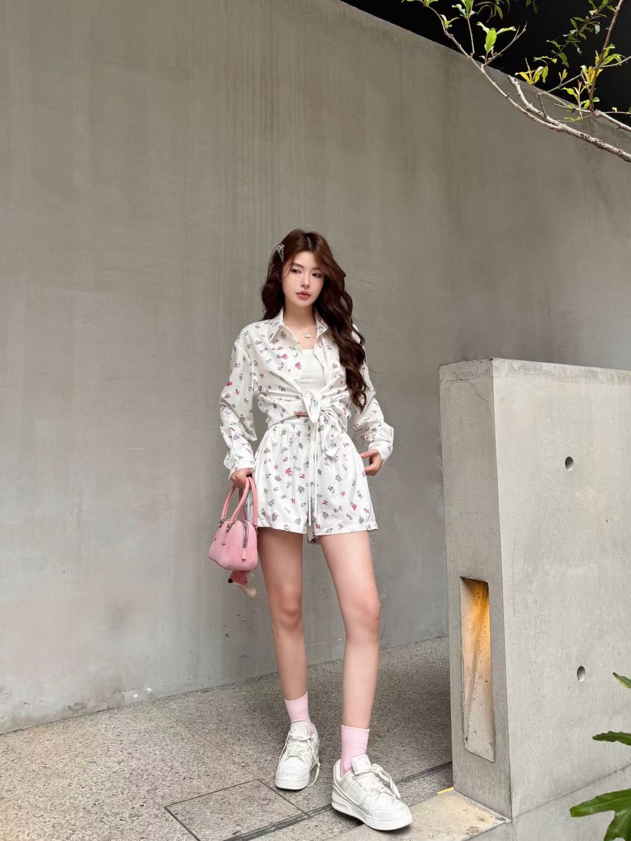 CHANE1 プリントシャツ＋ショートパンツ ツーピースセット【50％割引+送料無料】